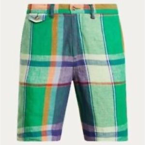 $125 NWT POLO RALPH LAUREN Men's Classic Fit 9" Madras Plaid Linen Shorts Sz 32